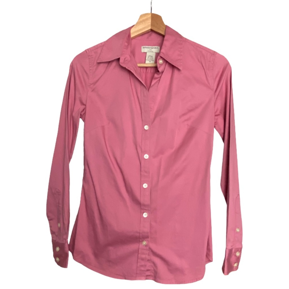 Banana Republic Fitted Cotton Poplin Stretch Button Down Collard Blouse XS (0-2)